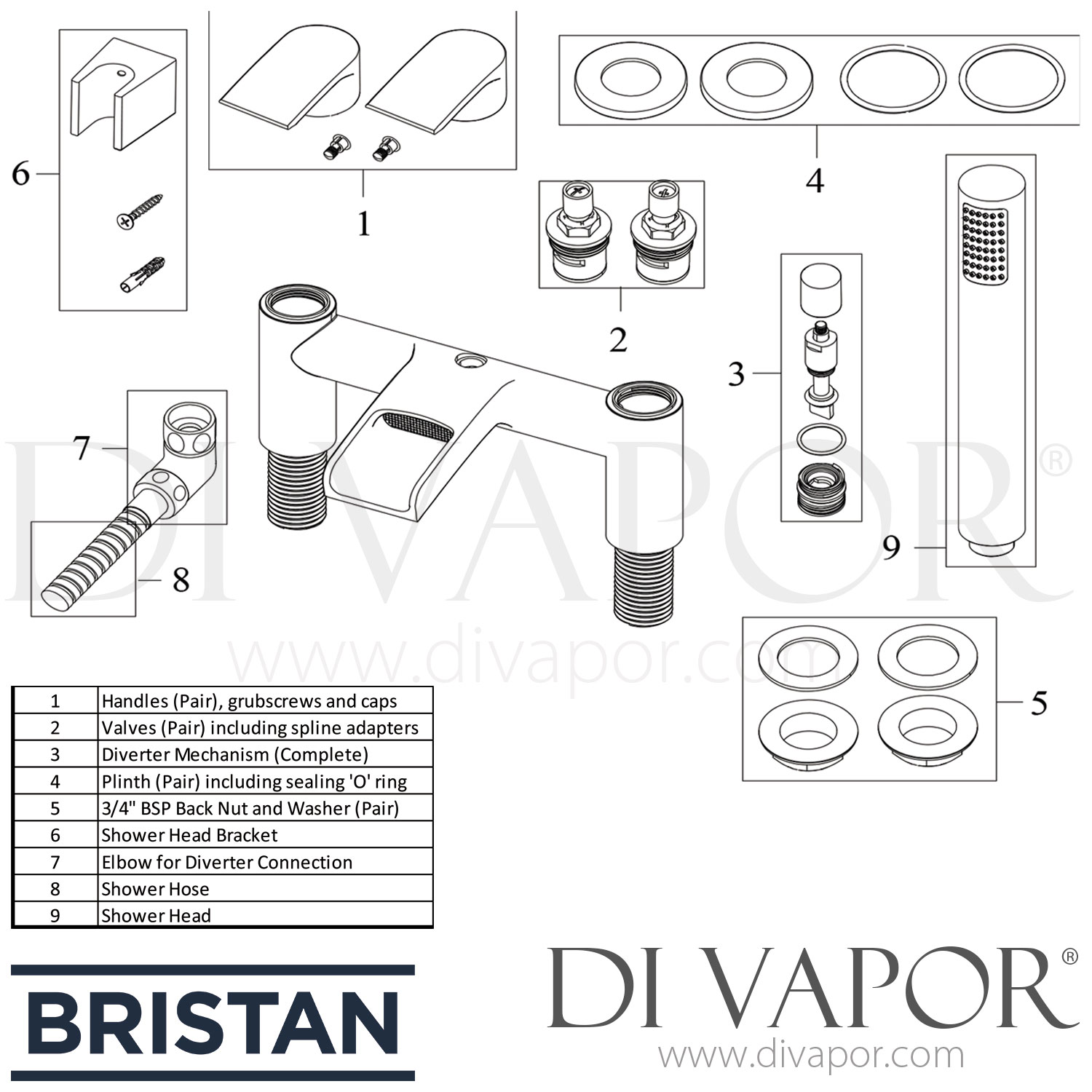Bristan GWF BSM C Glide Waterfall Bath Shower Mixer Spare Parts